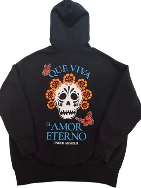 Under Armour Black Hoodie XS Black Oversize Skull Butterfly Day of the Dead